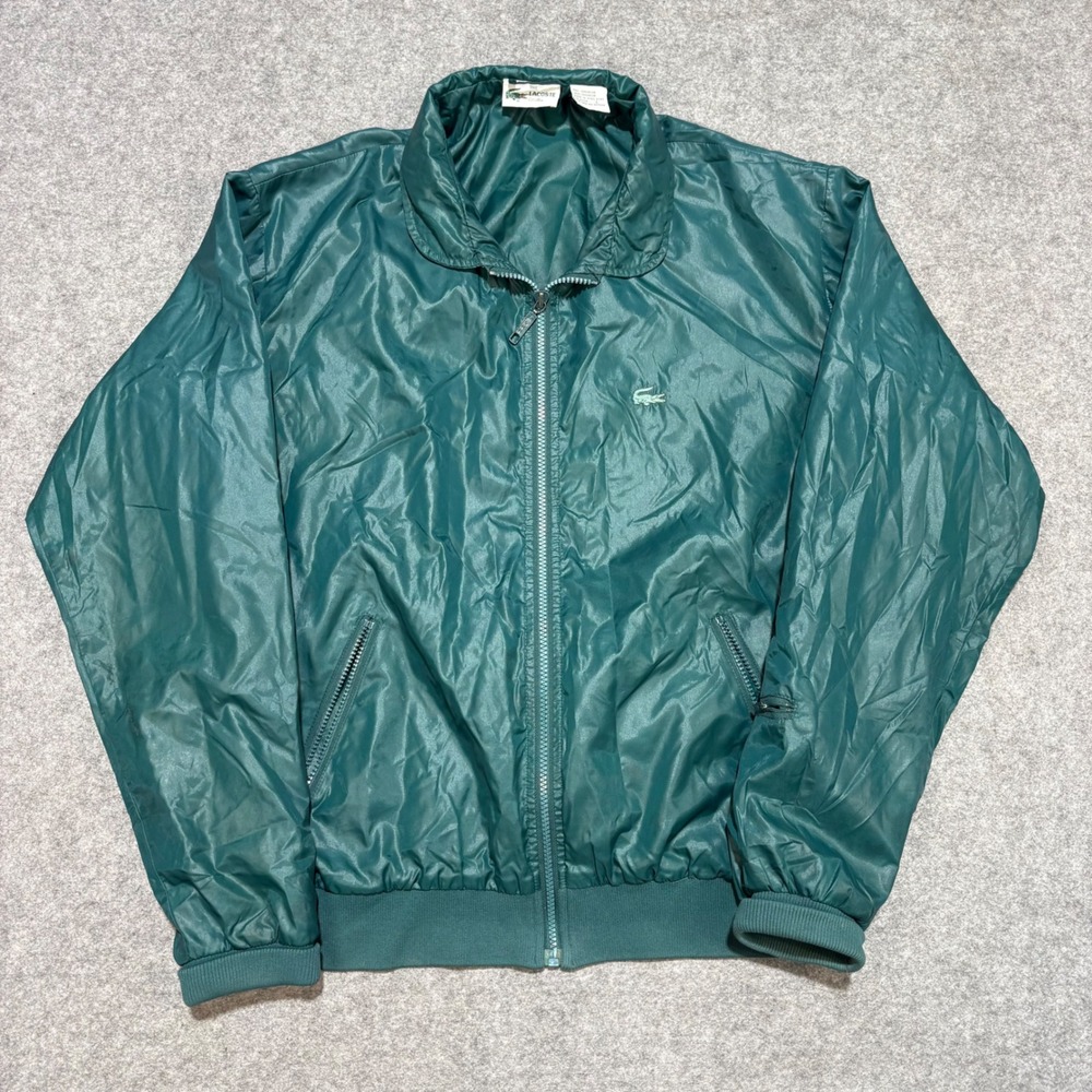 Vintage Lacoste Club Mens Teal Green Nylon Full Zip Windbreaker Jacket Large